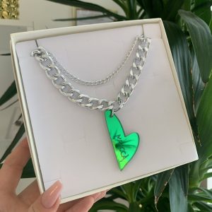 Ogrlica Silver Double Heart Green