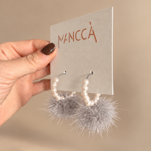 Uhani pearl fluffy silver